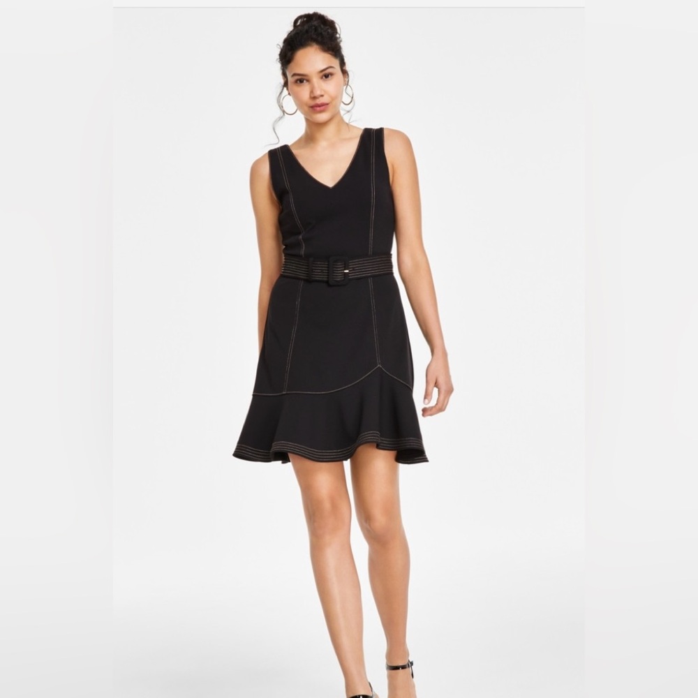 Karl Lagerfeld Black Sleeveless V-Neck A-Line Mini Dress